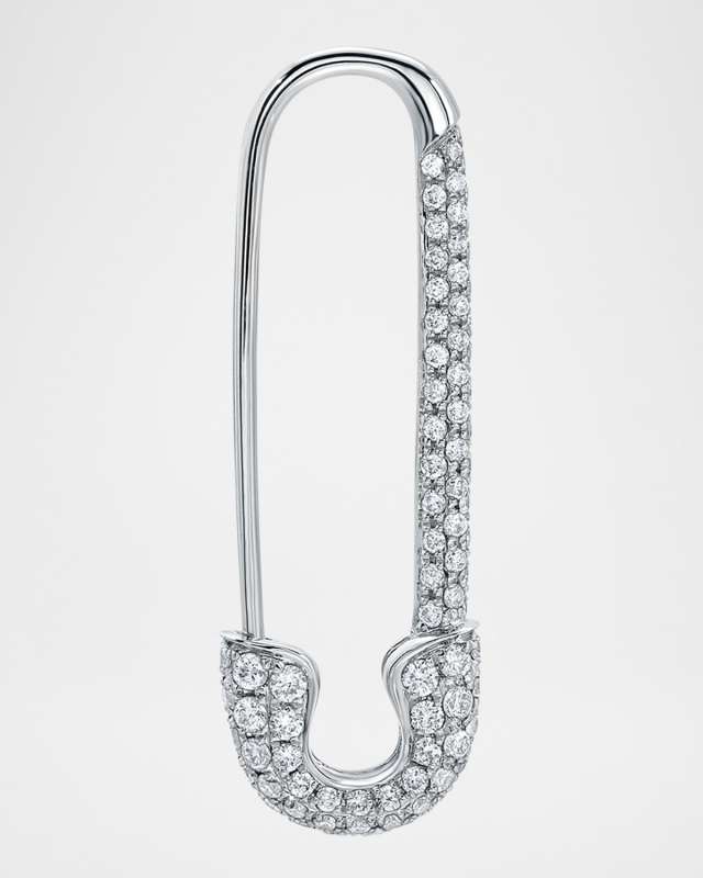 18K White Gold Diamond Safety Pin Earring, Single (Left)